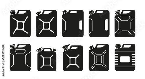Tableau sur toile Collection Of Black Gas Can Silhouettes In Various Styles And Designs Isolated S