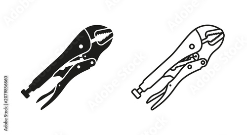 Foto Locking pliers tool depicted in a black and white silhouette style illustration
