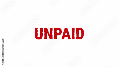 Unpaid Rubber Stamp Animation with Red Ink on Transparent Background. Seamless Alpha Channel 4K