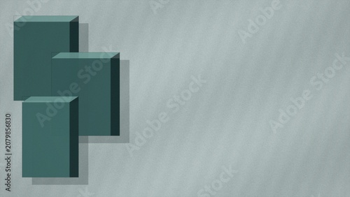 Stacked teal geometric blocks on light gray background