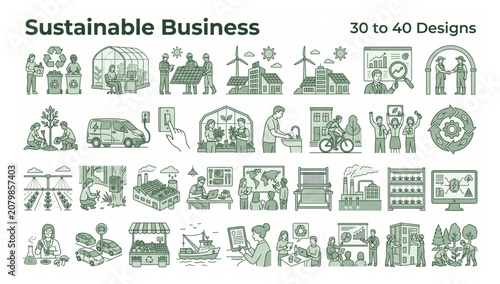 Fotografía Sustainable business concepts vector icon pack showcasing corporate eco friendly