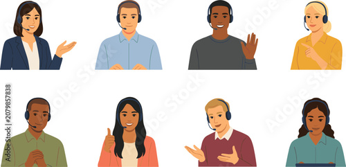 Diverse Customer Support Service Operators and Call Center Agents Vector Avatar Collection for Business Helpdesk Websites, Corporate Communications, and Marketing Presentations