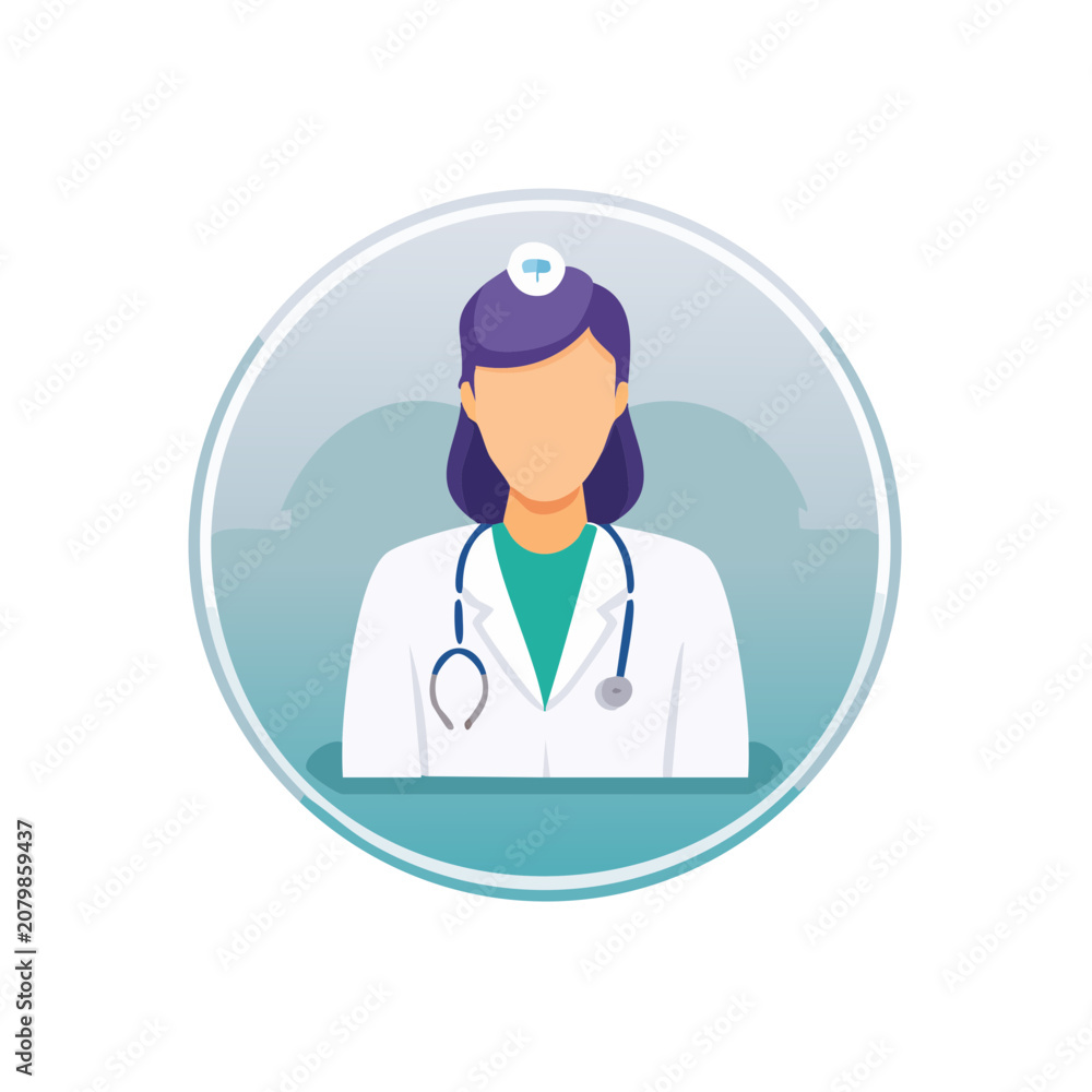 Fototapeta premium Female doctor in medical coat with stethoscope flat vector
