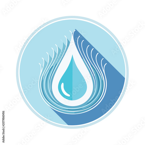 Flat design water drop with splash in circular frame