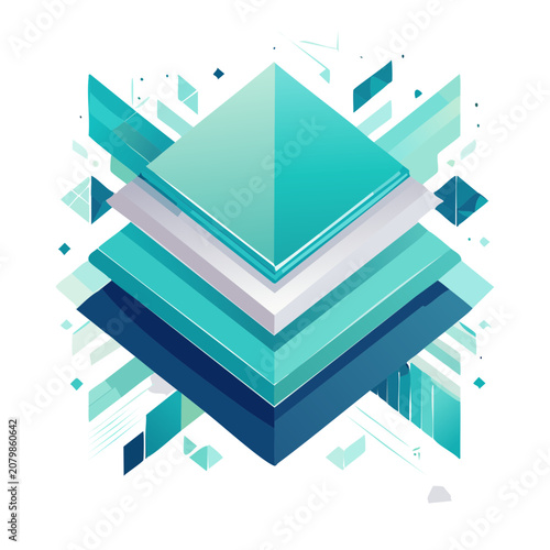 Isometric geometric pyramid with layered shapes