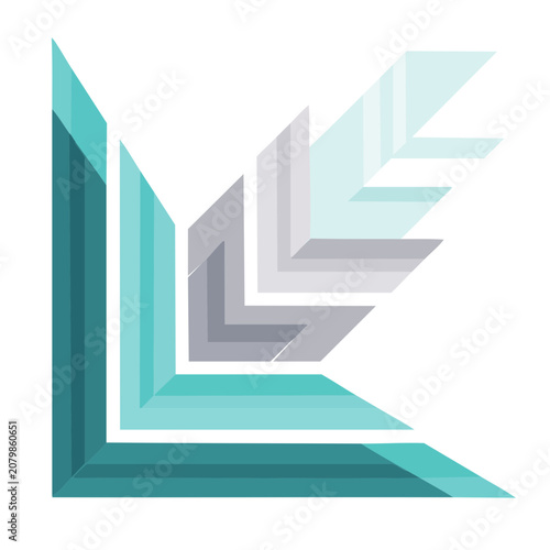 Isometric geometric steps with teal and gray blocks