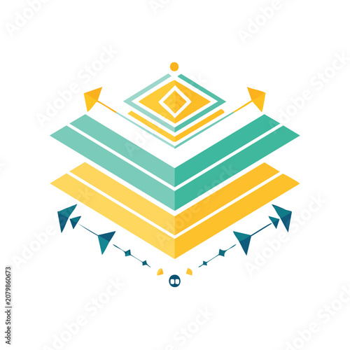 Isometric Pyramid Hierarchy Diagram with Layers and Arrows