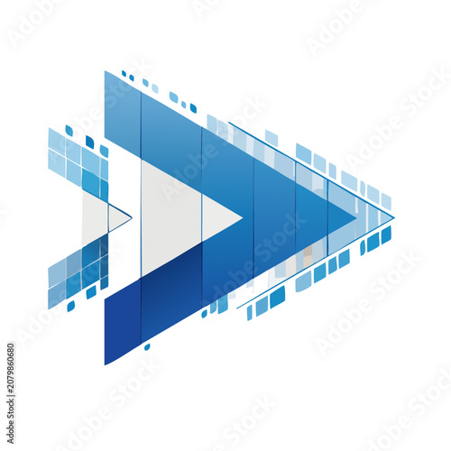 Isometric play button icon in blue gradient