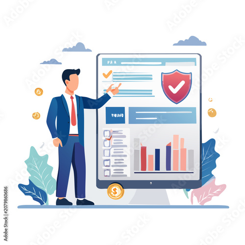 Businessman pointing at tablet with dashboard interface