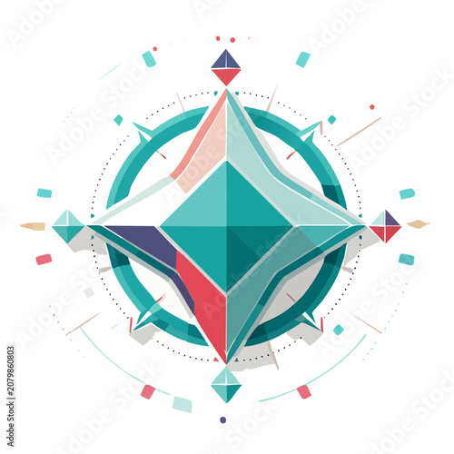 Abstract Geometric Compass with Diamond and Arrows