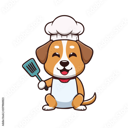 Cartoon Dog Chef Holding Spatula