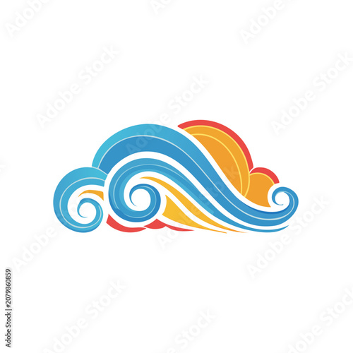 Colorful abstract wave and sun vector illustration