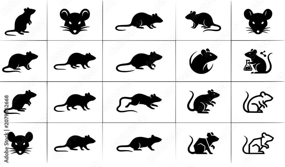 Obraz premium Modern rat logo and silhouette vector collection with rodent wildlife and pest icons