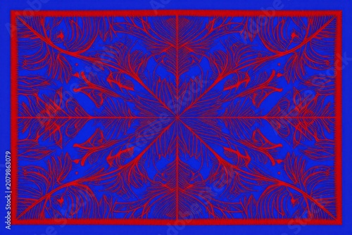 A blue and red square with a pattern on it