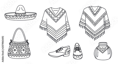 Bild auf Leinwand Traditional Mexican Clothing and Accessories Collection.