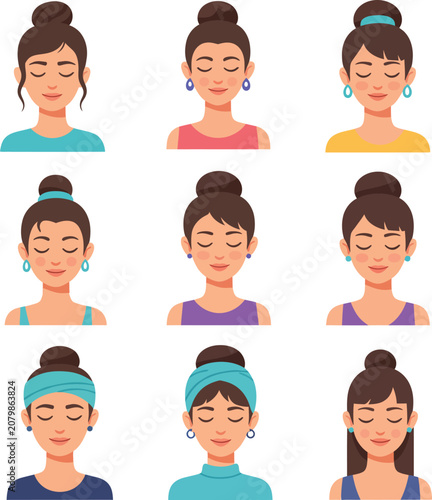 Close up illustration of a woman with closed eyes in meditation pose