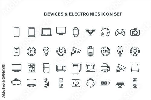 Line icons of modern electronic devices and gadgets