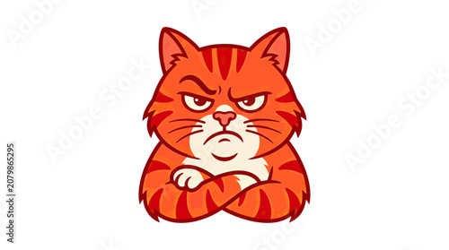 Foto Angry Orange Tabby Cat Cartoon Face with Crossed Arms, Grumpy Expression
