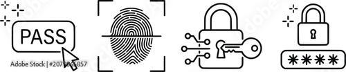 Valokuva Cyber security line icon set, biometric fingerprint scan and digital padlock wit