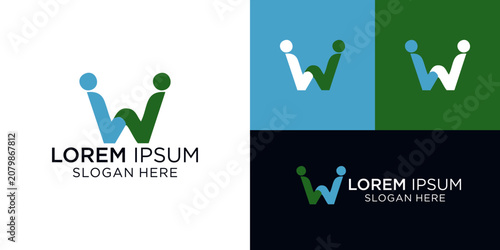 Creative Letter W Human Care Logo Design Template for Corporate Identity