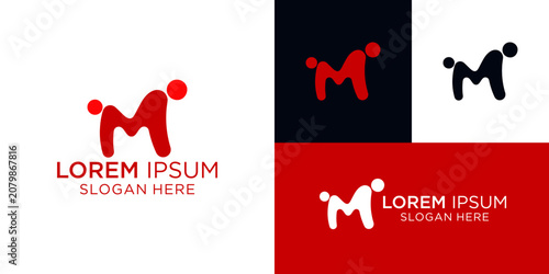 Abstract Letter M Dog and Pet Care Logo Design Template