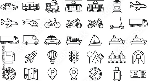 Quadro em tela Transportation icon set showing various vehicles travel modes and public transit