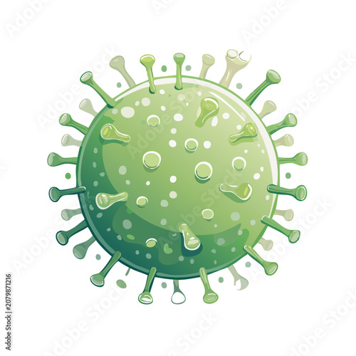 Green cartoon virus particle isolated on transparent background
