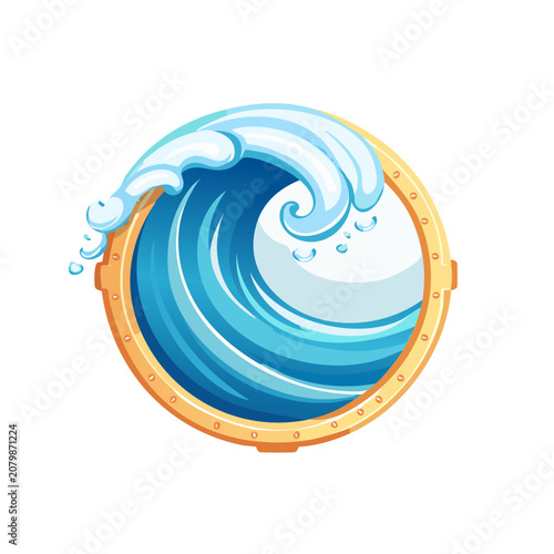 Ocean wave in circular porthole vector illustration