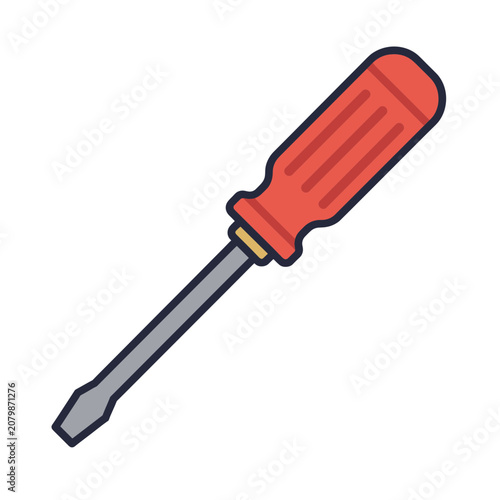 Red flat screwdriver icon on transparent background
