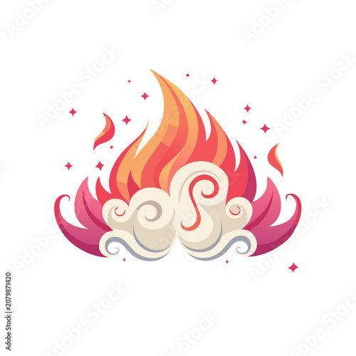 Colorful flame and swirling smoke vector illustration