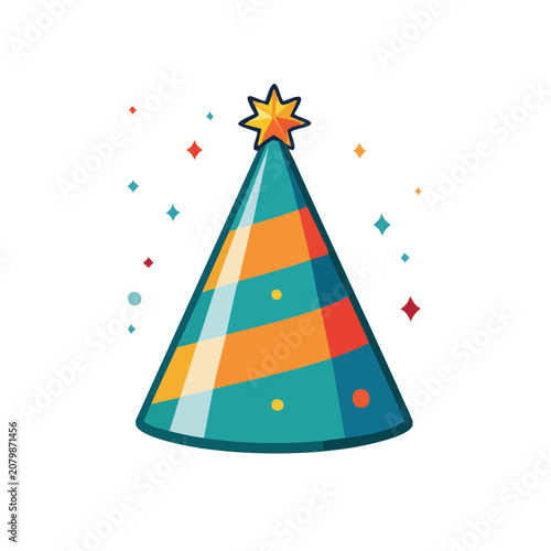 Colorful party hat with star and confetti