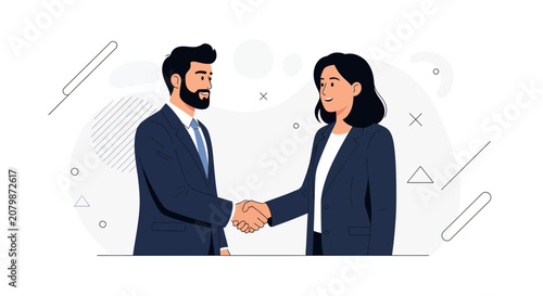 Business people shaking hands, vector illustration, teamwork, agreement, partnership, success