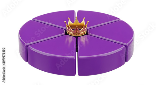 A purple pie chart with a golden crown atop one segment on transparent background piechart diagram graph