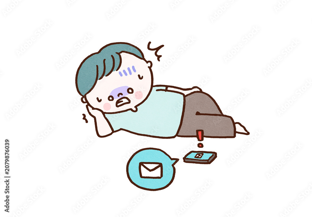 Fototapeta premium Man turning pale receiving a work email on his phone while relaxing, holiday work stress concept