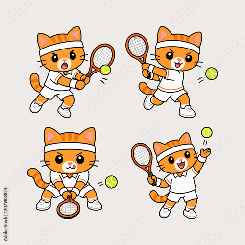 Photography set of sport tennis cartoon cats
