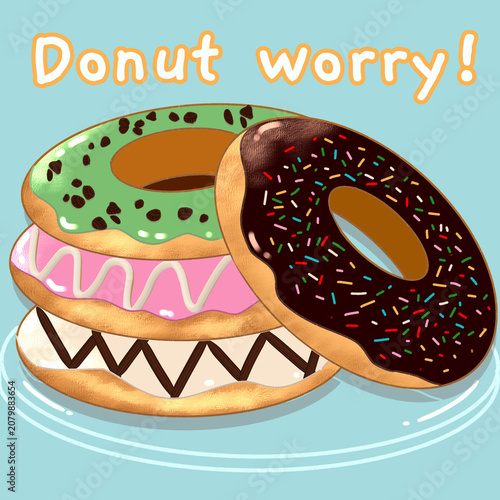 A variety of colorful donuts featuring glazes, toppings, and motivational quotes.