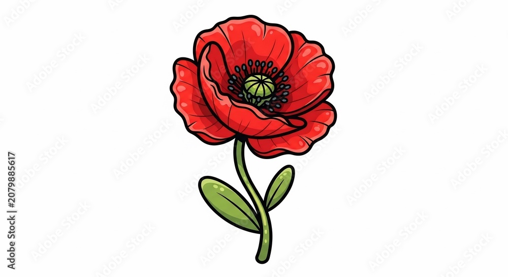 Obraz premium Vibrant Hand-Drawn Red Poppy: A Symbol of Hope and Remembrance