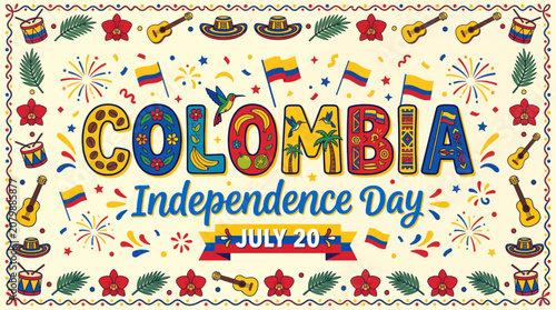 Colorful celebration illustration for colombian independence day festivities _El Grito de Independencia _ July twentieth
