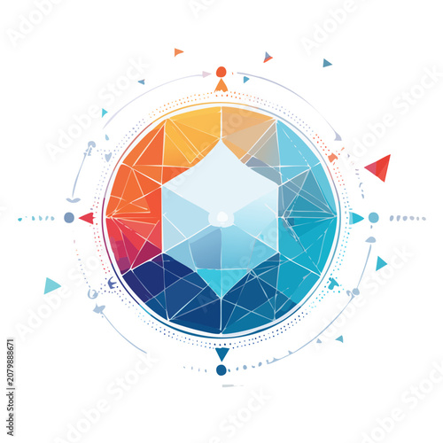 Low Poly Geometric Compass with Triangles and Circles
