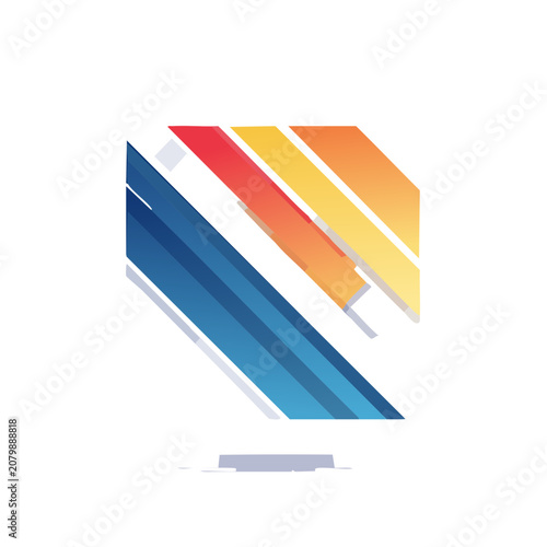 Abstract geometric polygon with colorful gradient stripes