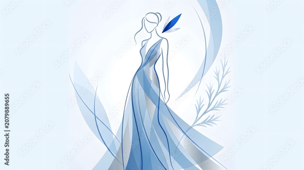 Obraz premium Elegant fashion illustration of woman in blue dress