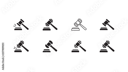 Tableau sur toile Collection of judge gavel icons for legal court justice law and courtroom verdic