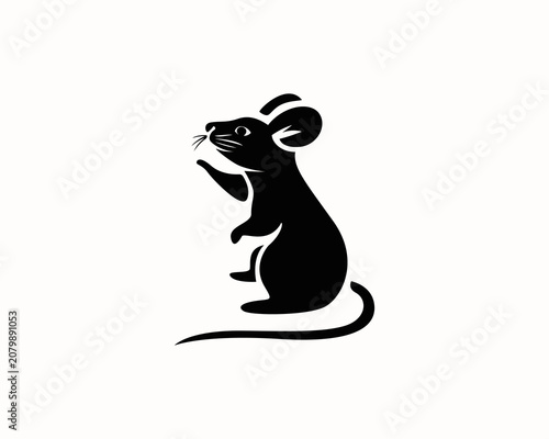 stand smart mouse black silhouette laboratory logo design template illustration inspiration