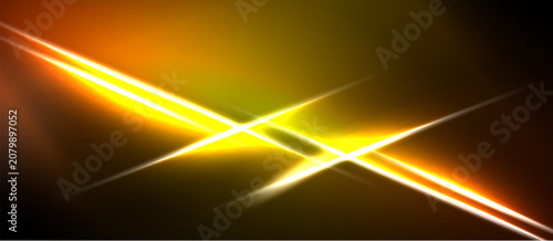 Bild auf Leinwand Bright yellow light streaks cross dark background