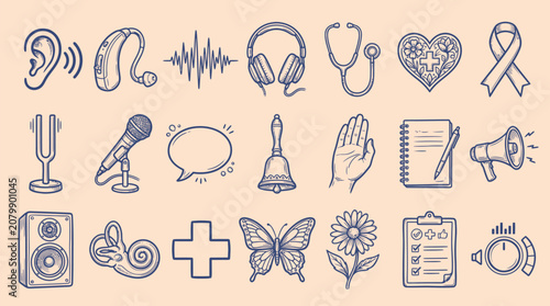 Tableau sur toile Collection of Medical and Health Related Icons and Symbols on a Beige Background