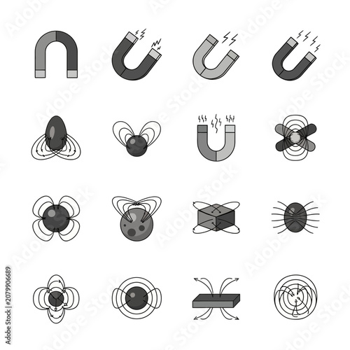 Konstfotografi Magnetism Science Icons: Horseshoe, Bar, Sphere, Field Lines, Attraction, Repuls
