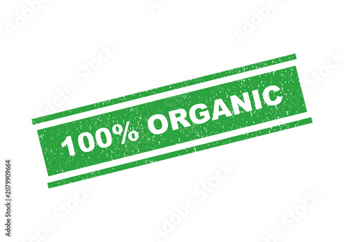 Green 100 percent organic label stamp with a textured vintage design