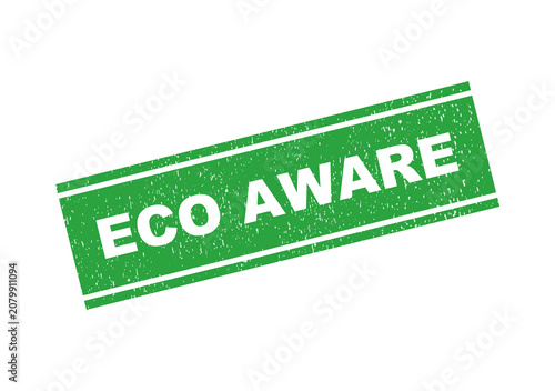 Valokuva Green eco aware rubber stamp style icon on a white background