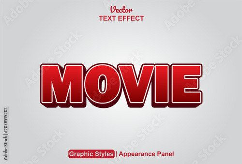 Editable text effect for a bold red movie graphic style vector asset.