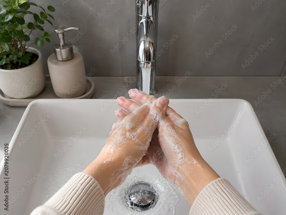 Fototapeta premium POV Washing Hands with Soap